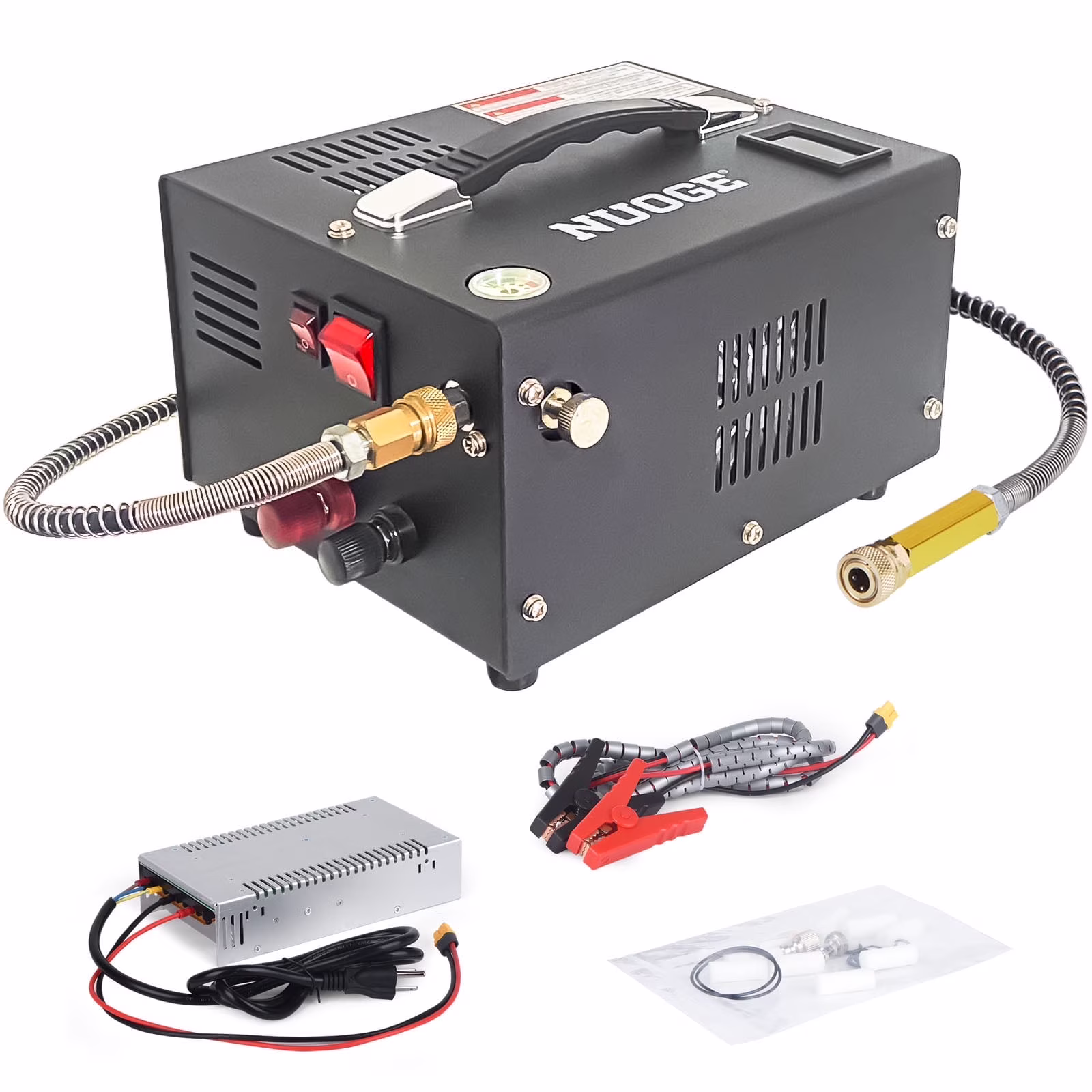 NUOGE Pcp Air Compressor, 4500psi 12V DC or 110V AC W/Converter Paintball/Scuba Tank Compressor Pump