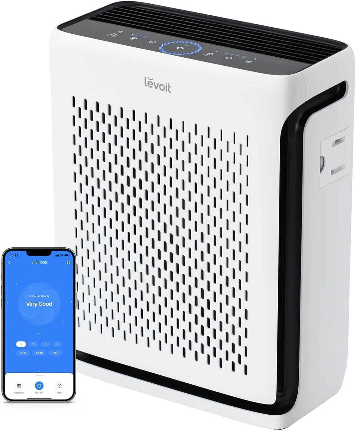 Purificateur d'air LEVOIT pour grandes pièces jusqu'à 100 m² avec moniteur de qualité de l'air, certification AHAM VERIFIDE, Wi-Fi intelligent, préfiltre lavable, mode nuit HEPA pour animaux, allergies, poussière, pollen, Vital 100S-P, blanc