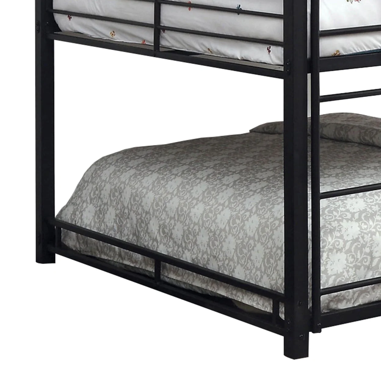 Industrial Style Queen Triple Decker Bunk Bed with Ladder, Black- Saltoro Sherpi