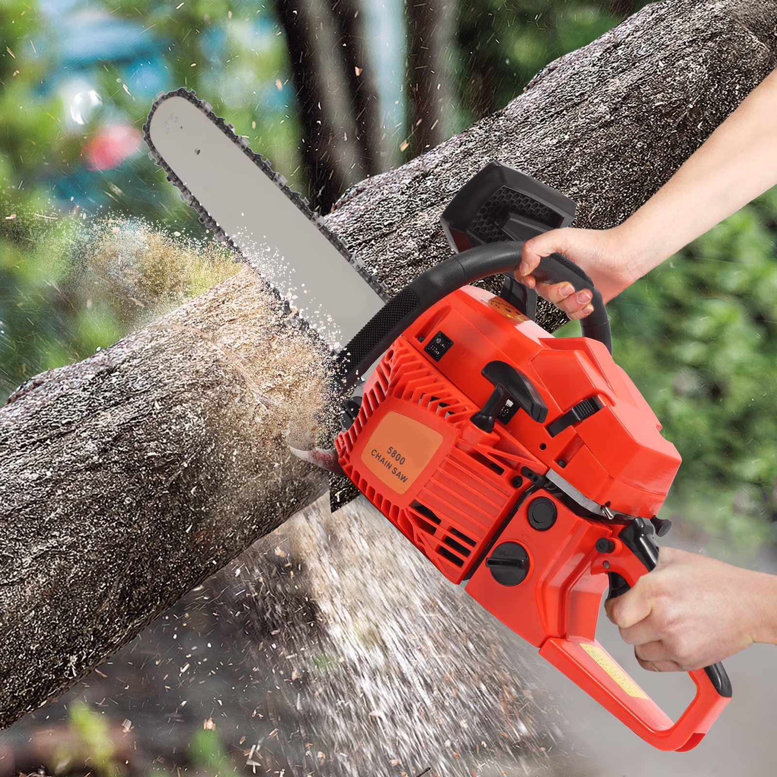 Miumaeov 20'' 2-Stroke Cordless Gas Chainsaw Commercial Logging Saw Red 58cc Power Gasoline Saw Wood Cutting Machine Handheld Petrol Gasoline Chain Saw for Farm Forest Garden and Ranch