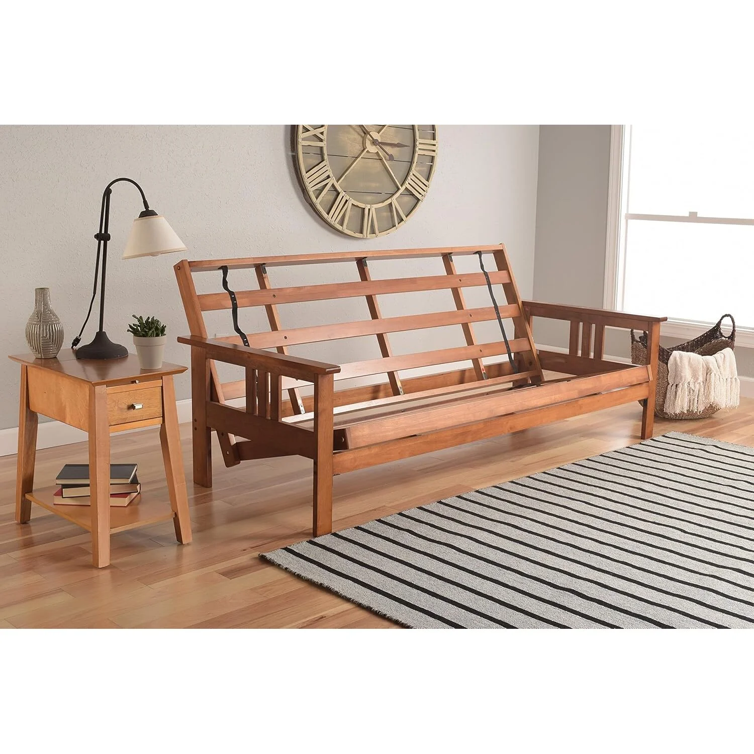 African Artifacts Full Size Futon Frame Set with Mattress, Easily Converts to Bed, Versatile Design Futon Frame for All Spaces, 33"H x 79"L x 37"D-Color:Linen Charcoal,Size:Barbados(Barbados/Linen Charcoal) - Image 10