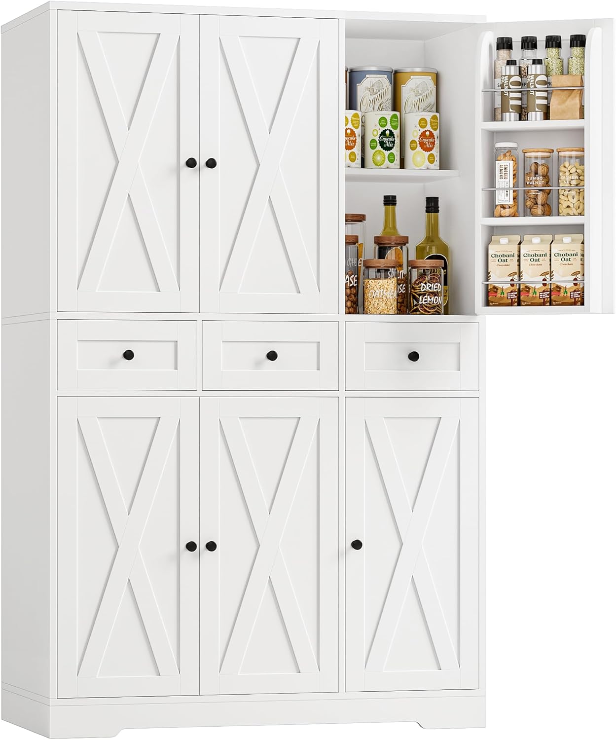 HOSTACK Modern Farmhouse Kitchen Pantry Storage Cabinet, 67
