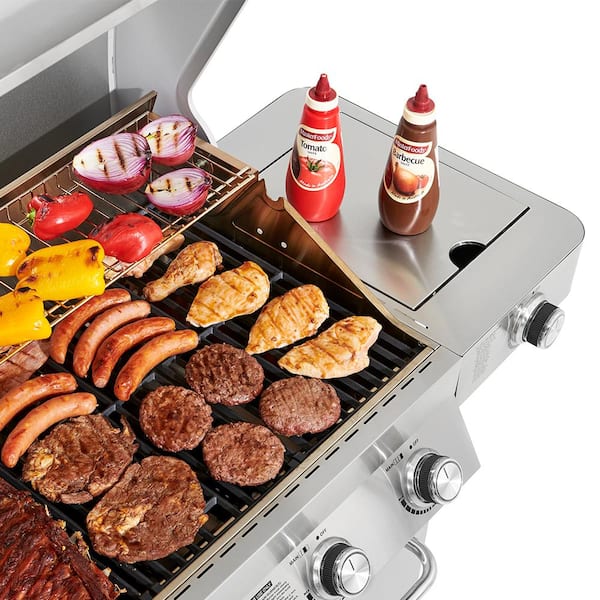 4-Burner Propane Gas Grill in Stainless with LED Controls, Side and Side Sear Burners - Image 4
