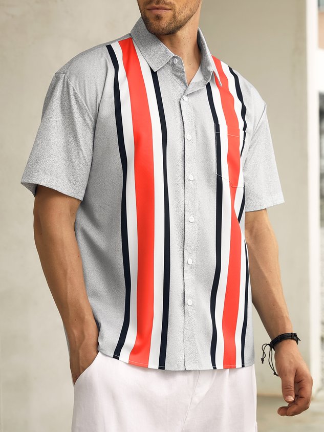 Chemise de bowling à manches courtes rayée avec poche poitrine
