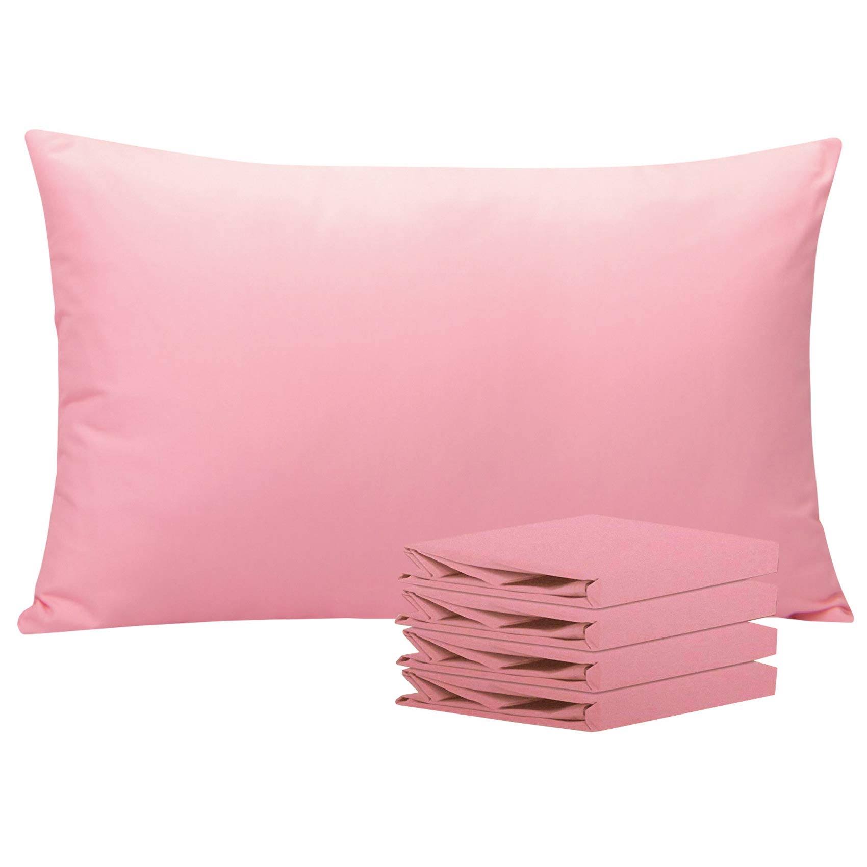 Ntbay Queen Pillowcase Set - 4 Pack Brushed Microfiber 20x30 Pillowcases - Soft, Wrinkle-Free, Fade-Resistant, Stain-Resistant, Pink Pillowcases