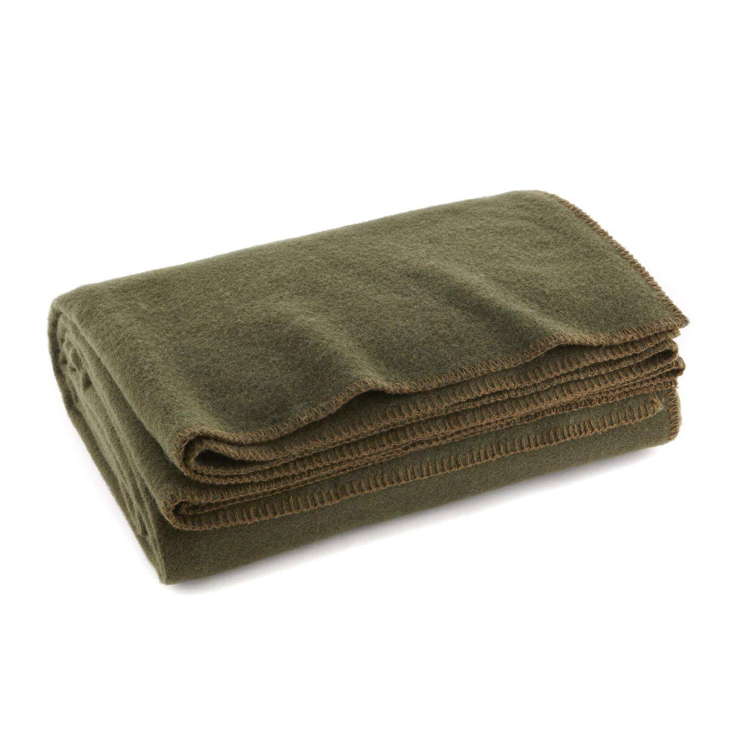 Olive Drab Green Warm Wool Fire Retardent Blanket, 66 x 90 (80% Wool)-US Military