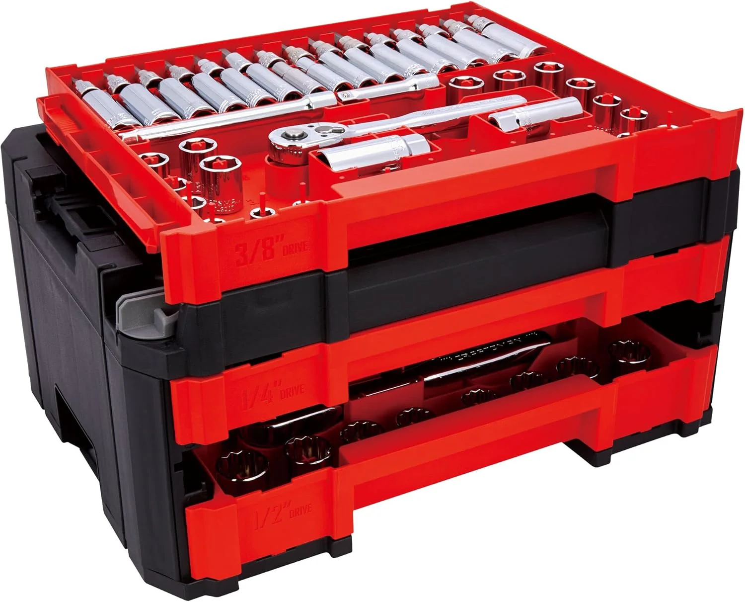 Coffret d'outils de mécanicien 262 pièces, coffret de douilles complet avec boîte à outils VERSASTACK à 3 tiroirs, dimensions SAE/métriques
