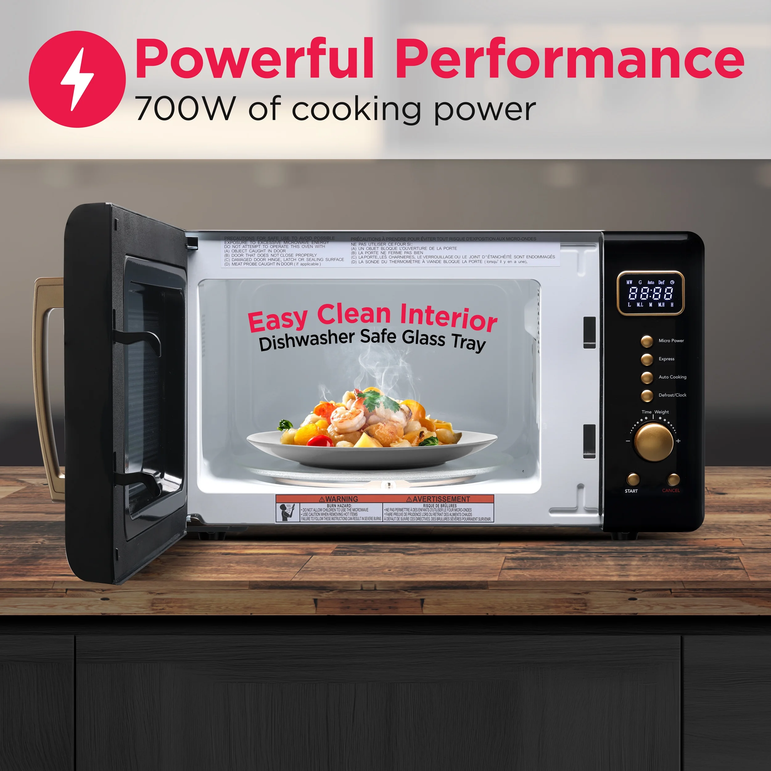 0.7 Cu. Ft. Retro Countertop Microwave Oven, Black and Gold(Black) - Image 4