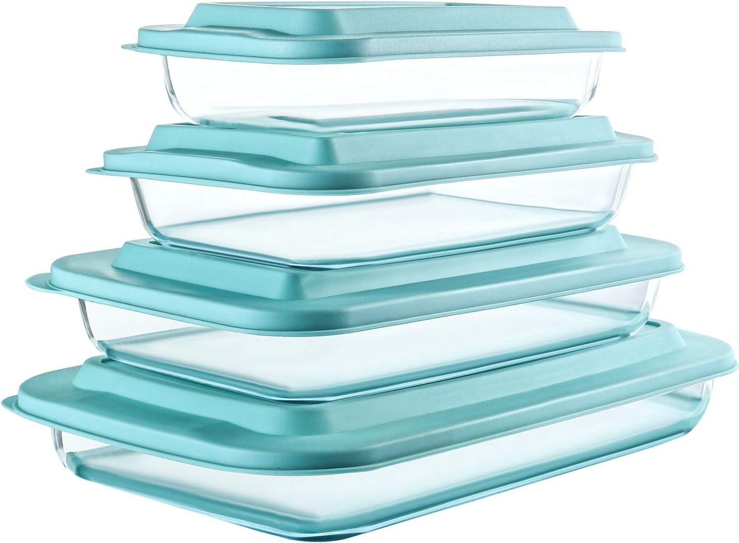 M MCIRCO 8 Piece Deep Glass Baking Dish with Lids, BPA free, Gray