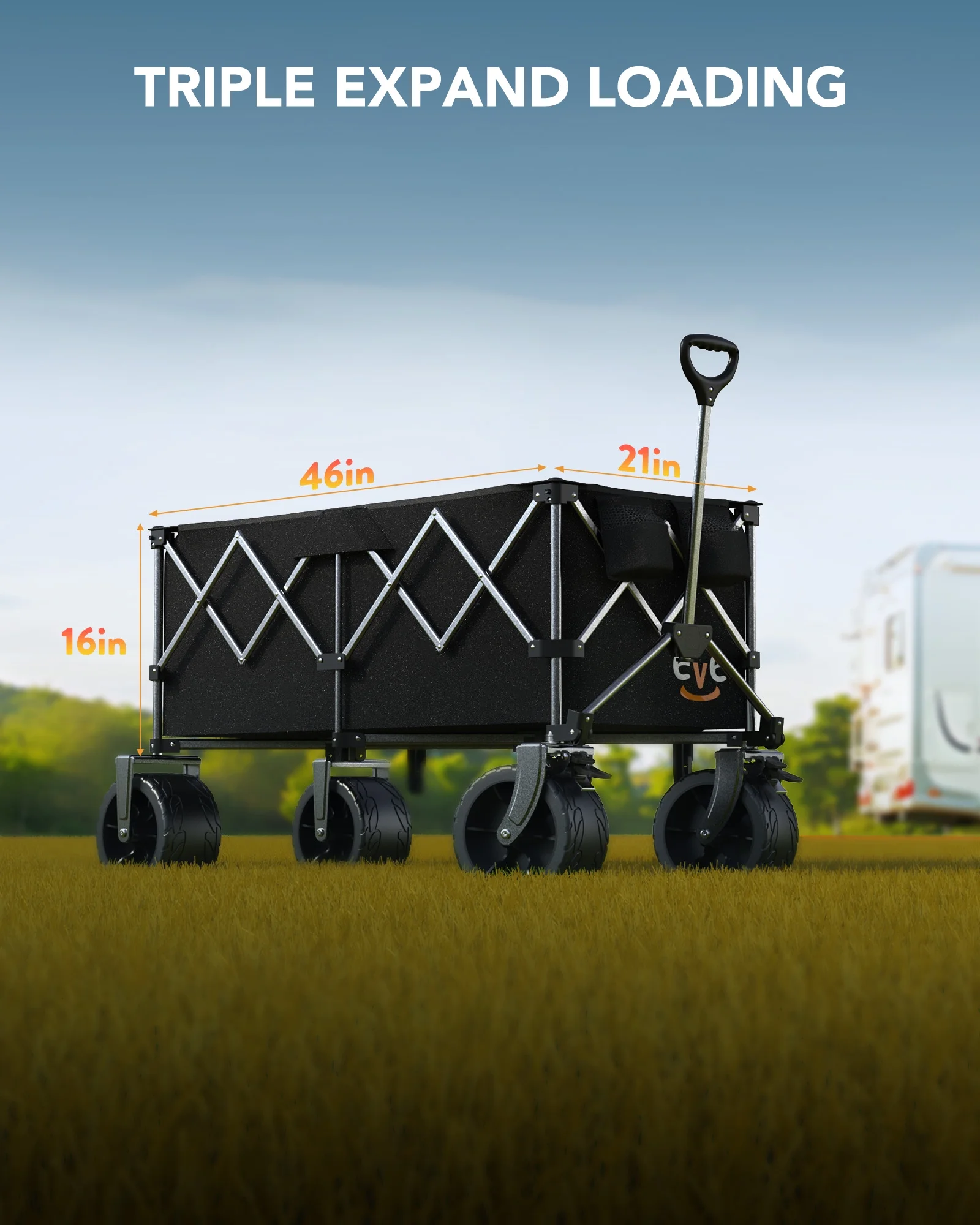 Collapsible Wagon, 440LBS Heavy Duty Wagon Carts Foldable with Side Pocket and Brakes, 66 Gallon Large Capacity Foldable Wagon-gray(Gray) - Image 7