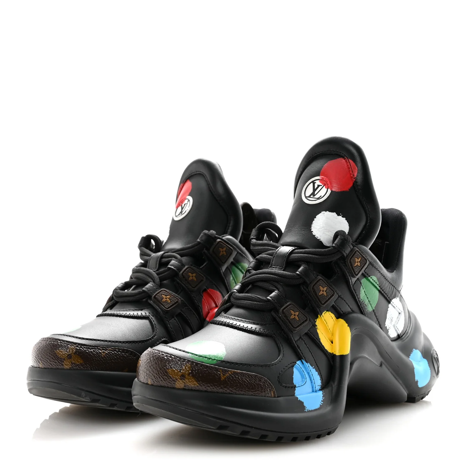 X YK Calfskin Patent Monogram Archlight Sneakers 37 Black