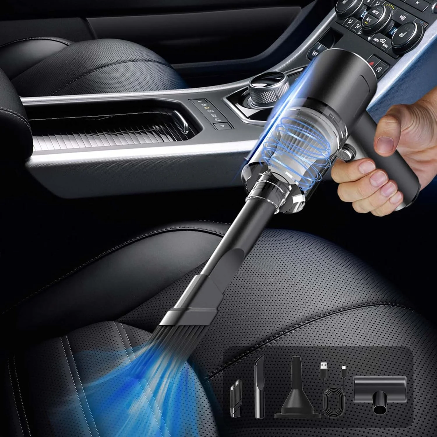 Handheld Car Vacuum Cleaner, 120W Powerful Suction Small Car Vacuum Cleaner Mini Dusts Buster with USB Portable Vacuum Cleaner, Portable for Home, Office and Car Cleaning