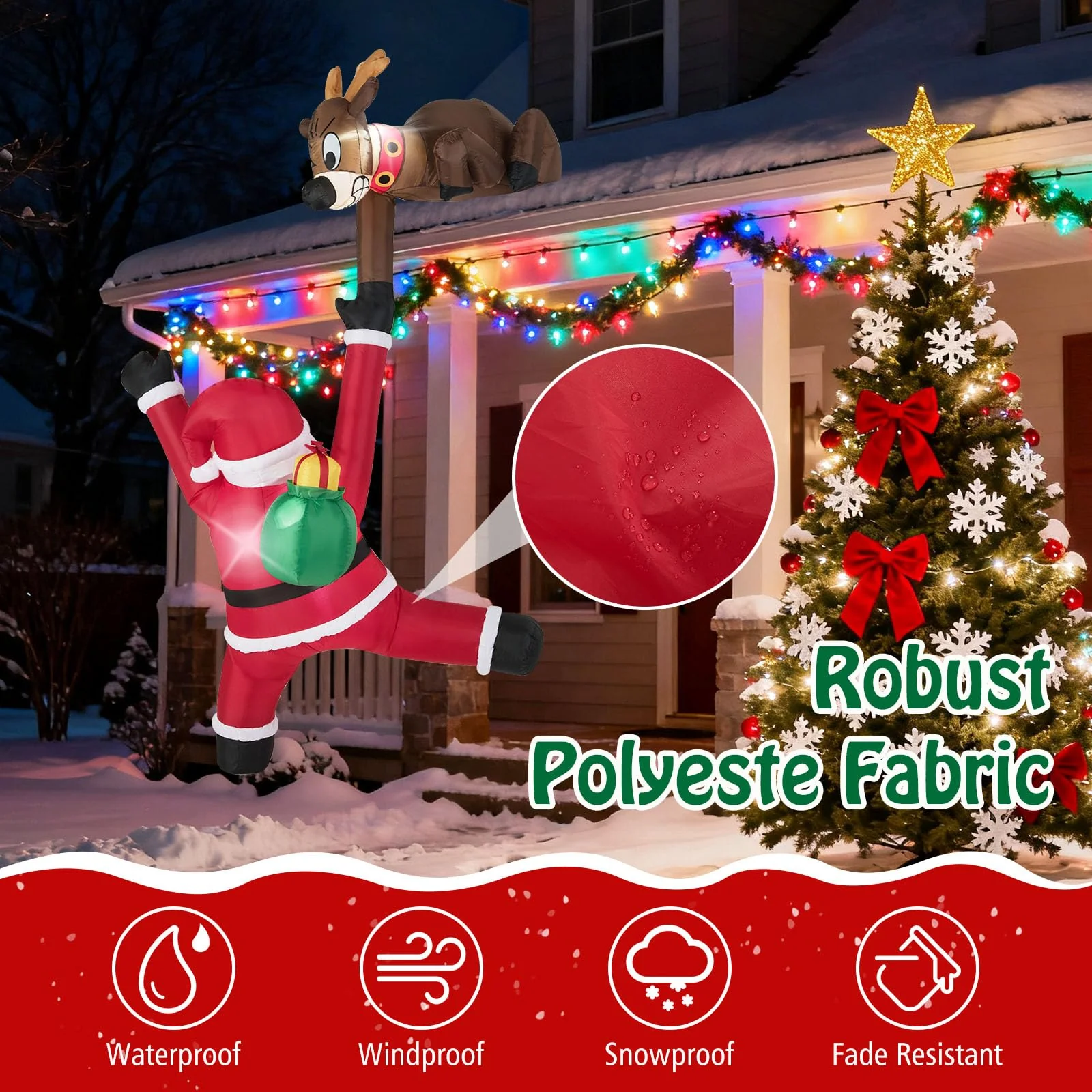 Tangkula 8.5 FT Christmas Inflatable Reindeer & Climbing Santa Claus
