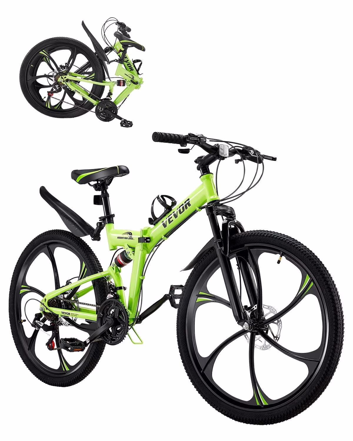VEVOR 26 Folding Mountain Bike, MTB Bicycle with Full Suspension, 21-speed Drivetrain, Comfort Saddle, Disc Brakes