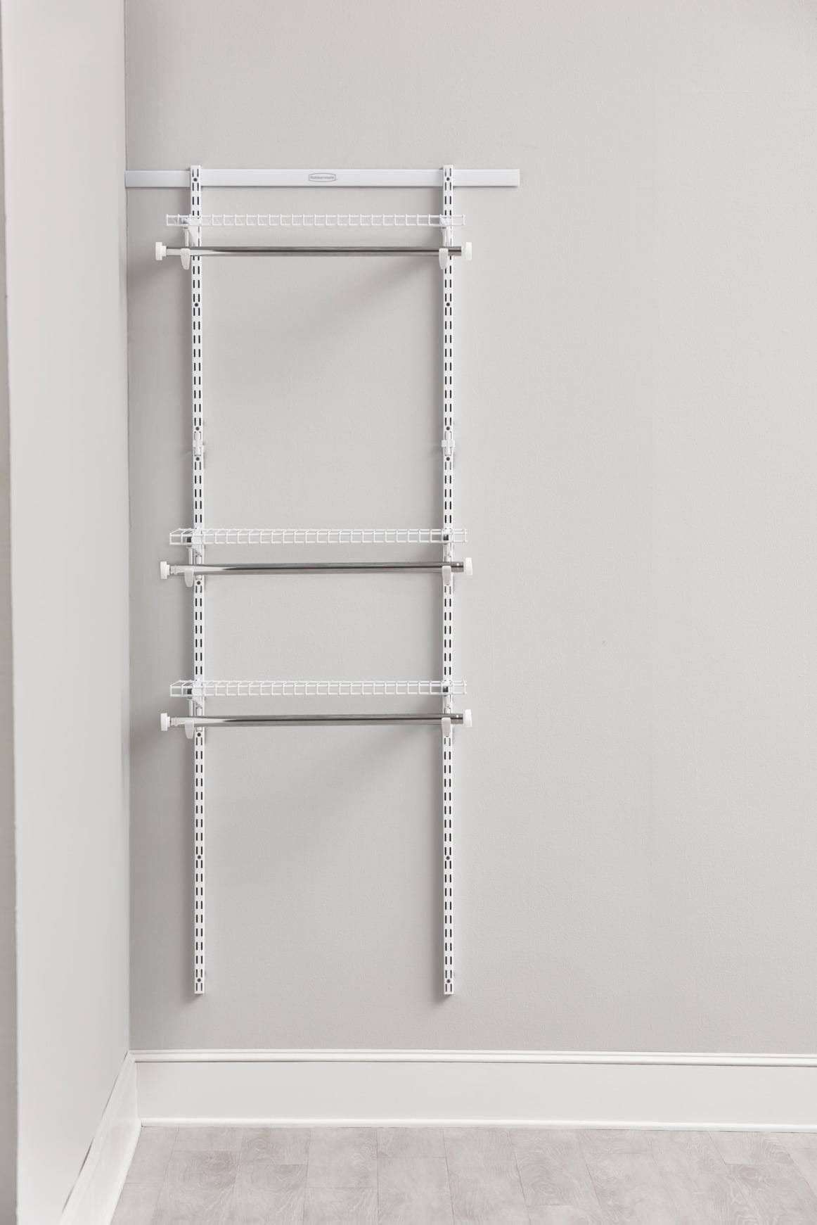 Rubbermaid 2-4ft Steel Expandable Closet Kit Organization Storage Solution, White