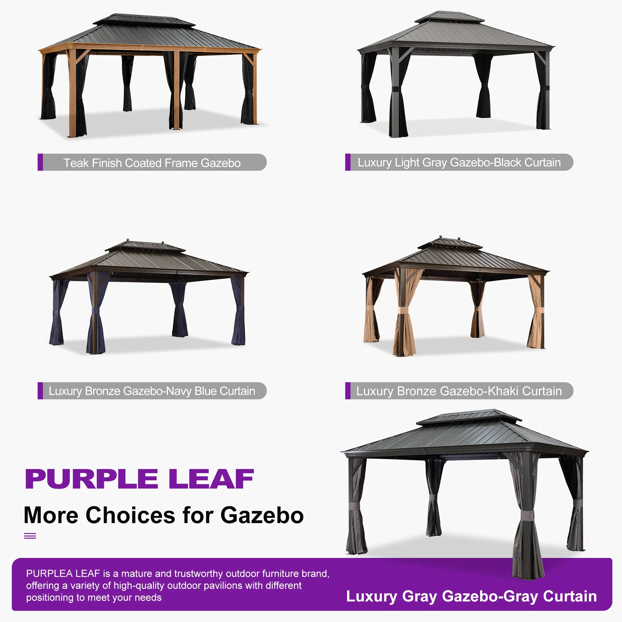 PURPLE LEAF 10' X 14' Permanent Hardtop Gazebo Aluminum Gazebo with Galvanized Steel Double Roof for Patio Lawn and Garden, Curtains and Netting Included, Gray