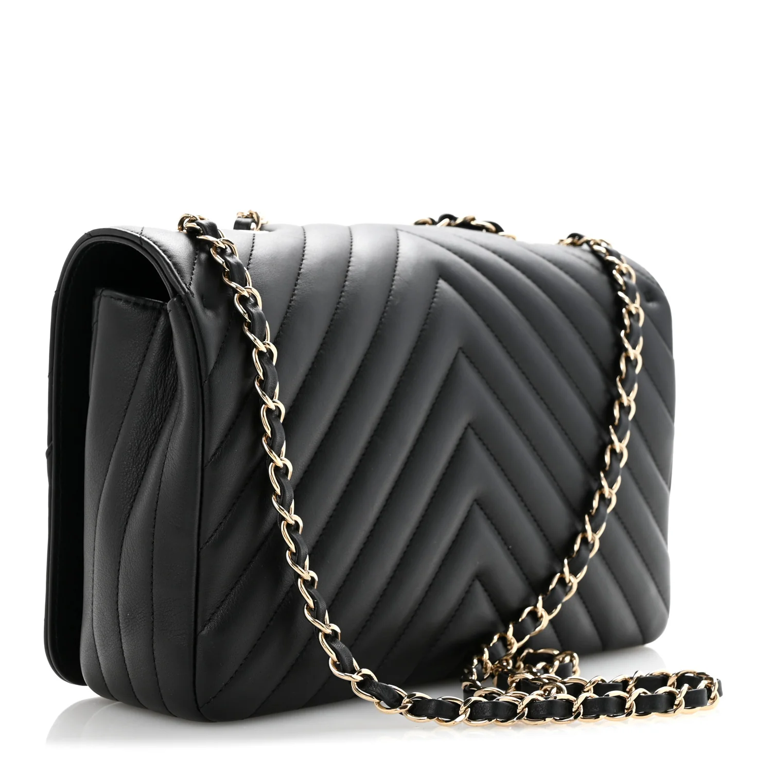 Calfskin Chevron Quilted Large Statement Flap Black