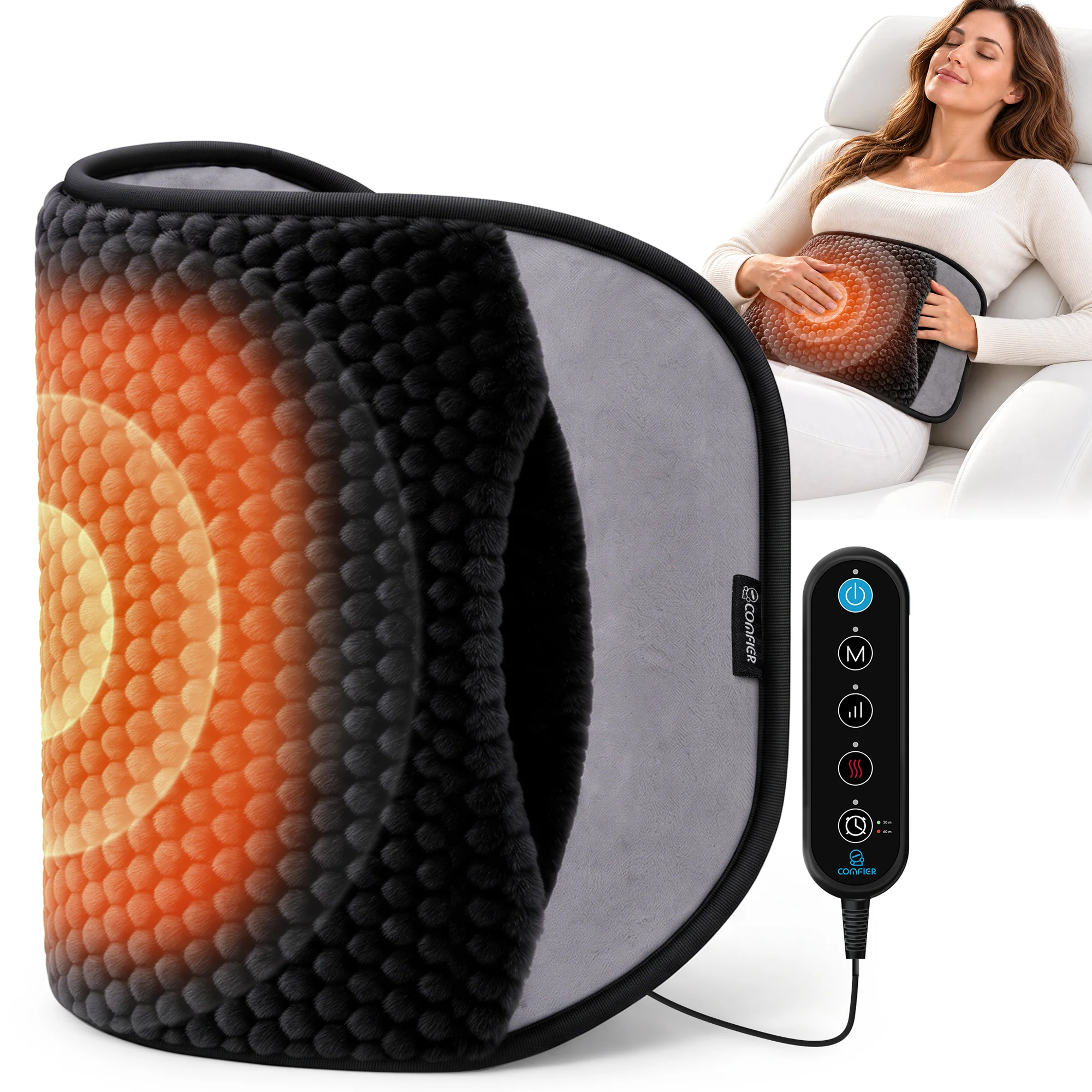 Plush Fabric Heating-Vibrating Massage Mat - 6413