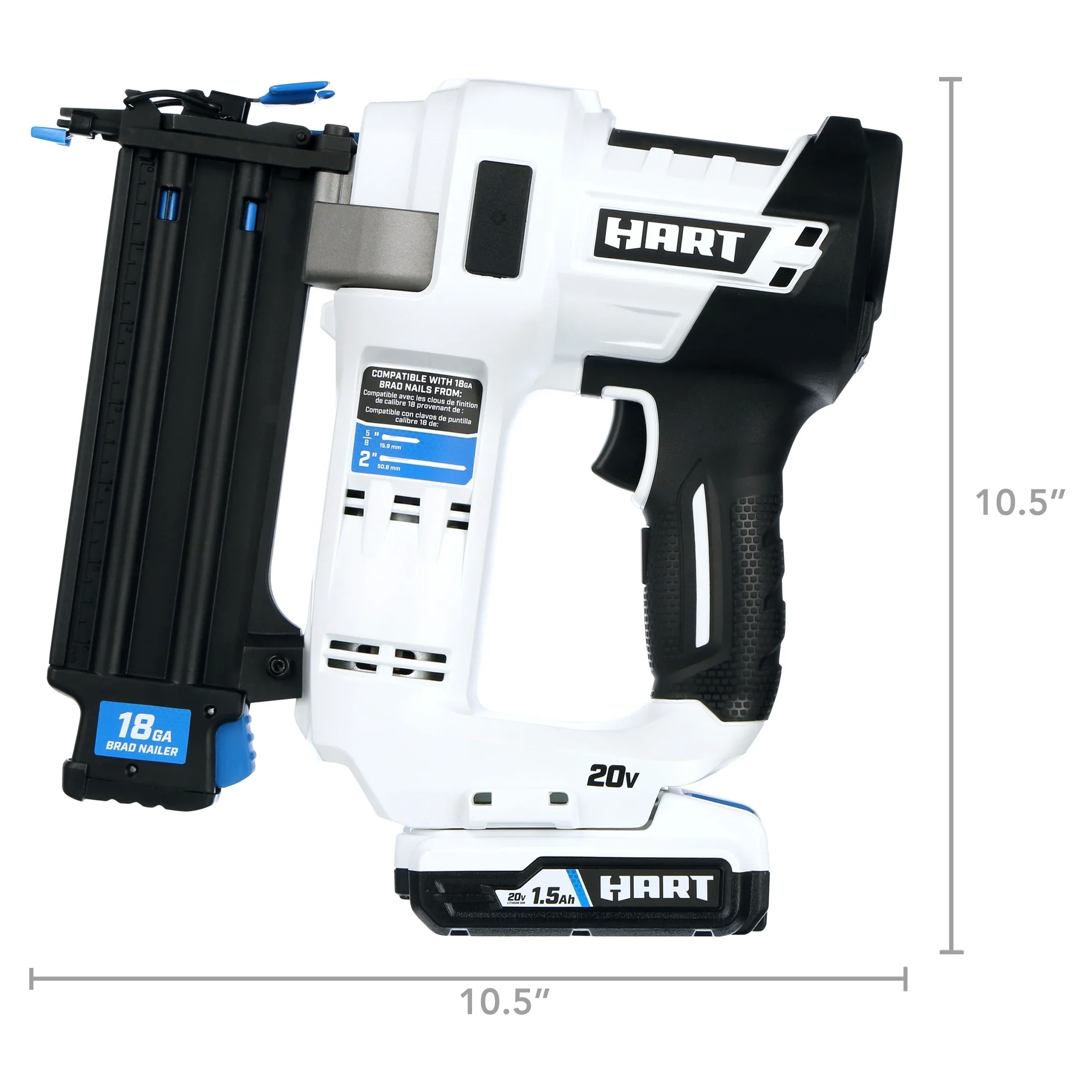 HART 20-Volt 2-inch 18-Gauge Battery-Powered Brad Nailer Kit, (1) 1.5Ah Lithium-Ion Battery