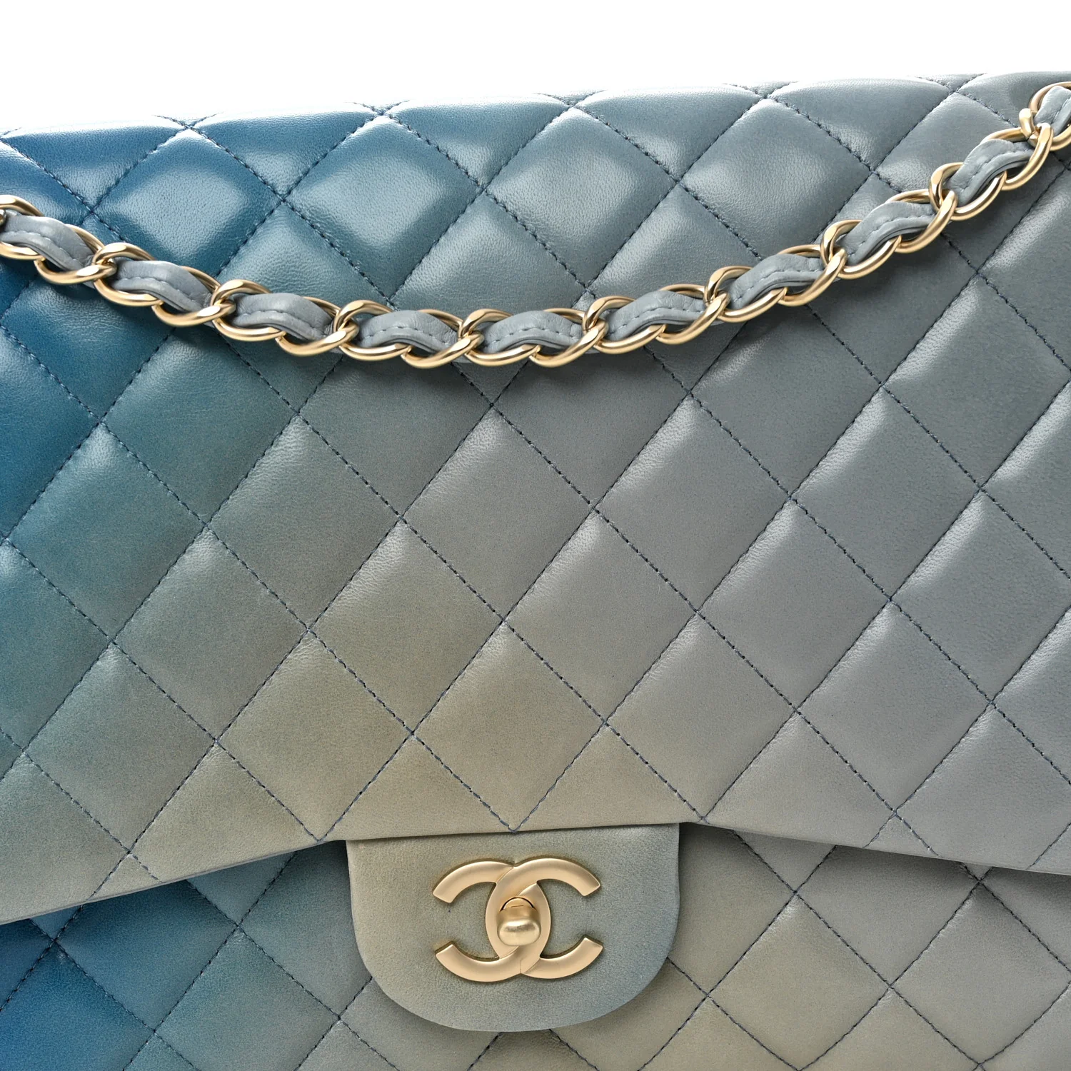 Lambskin Degrade Quilted Maxi Single Flap Light Blue