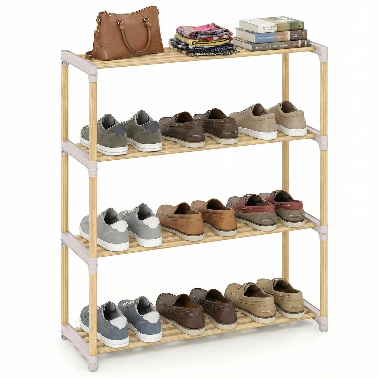 Tangkula 4-Tier Solid Wood Shoe Rack