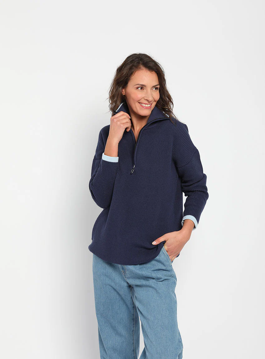 Pull col camionneur femme bleu marine