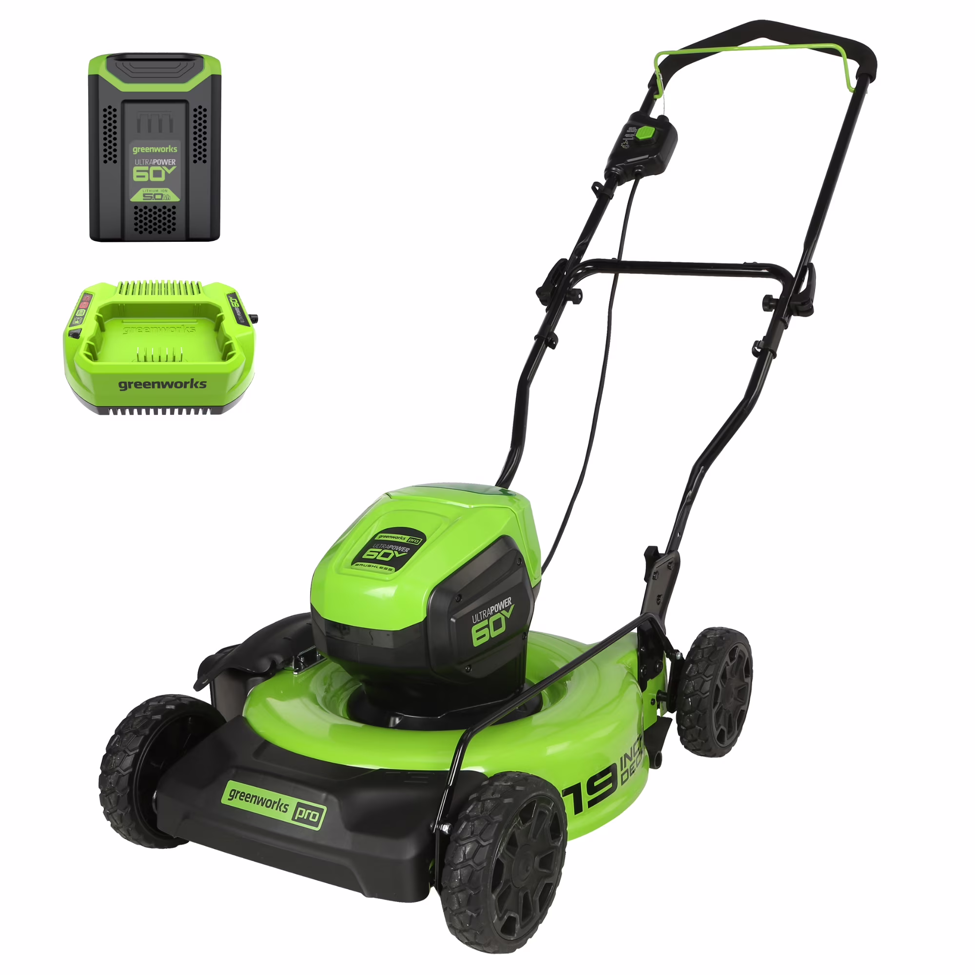 60V 19" Cordless Battery Push Lawn Mower with 5.0Ah Battery Charger 2531802