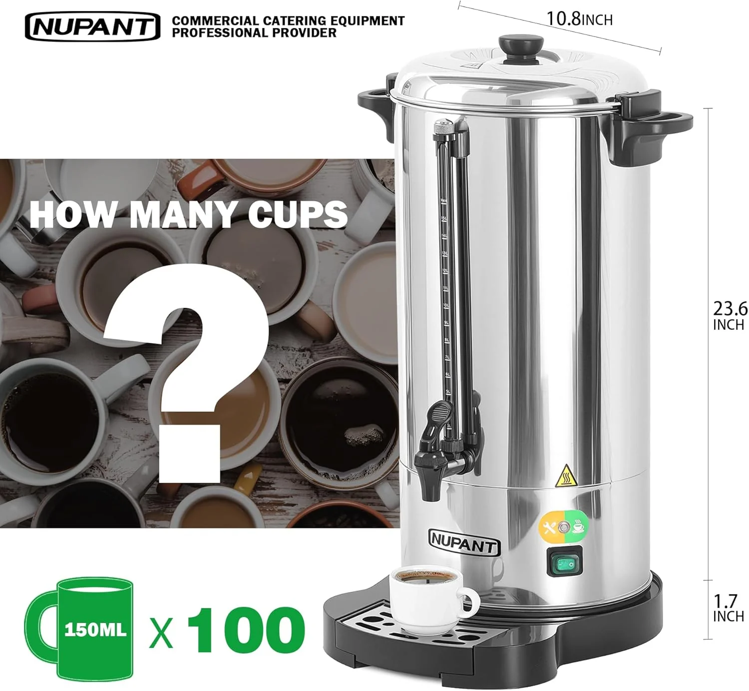 Cafetière professionnelle 100 tasses, 15 L, acier inoxydable 304