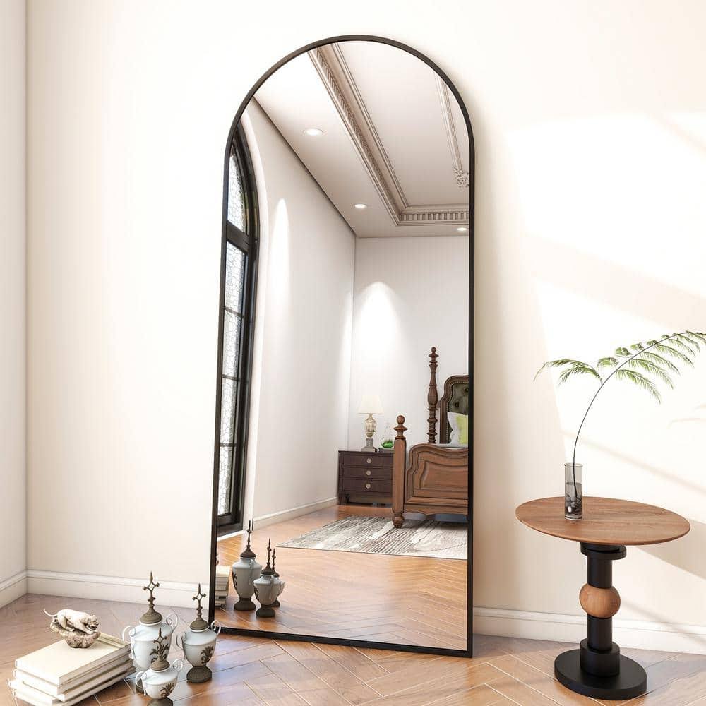 30 in. W x 71 in. H Arched Classic Black Aluminum Alloy Framed Oversized Full Length Mirror Floor Mirror
