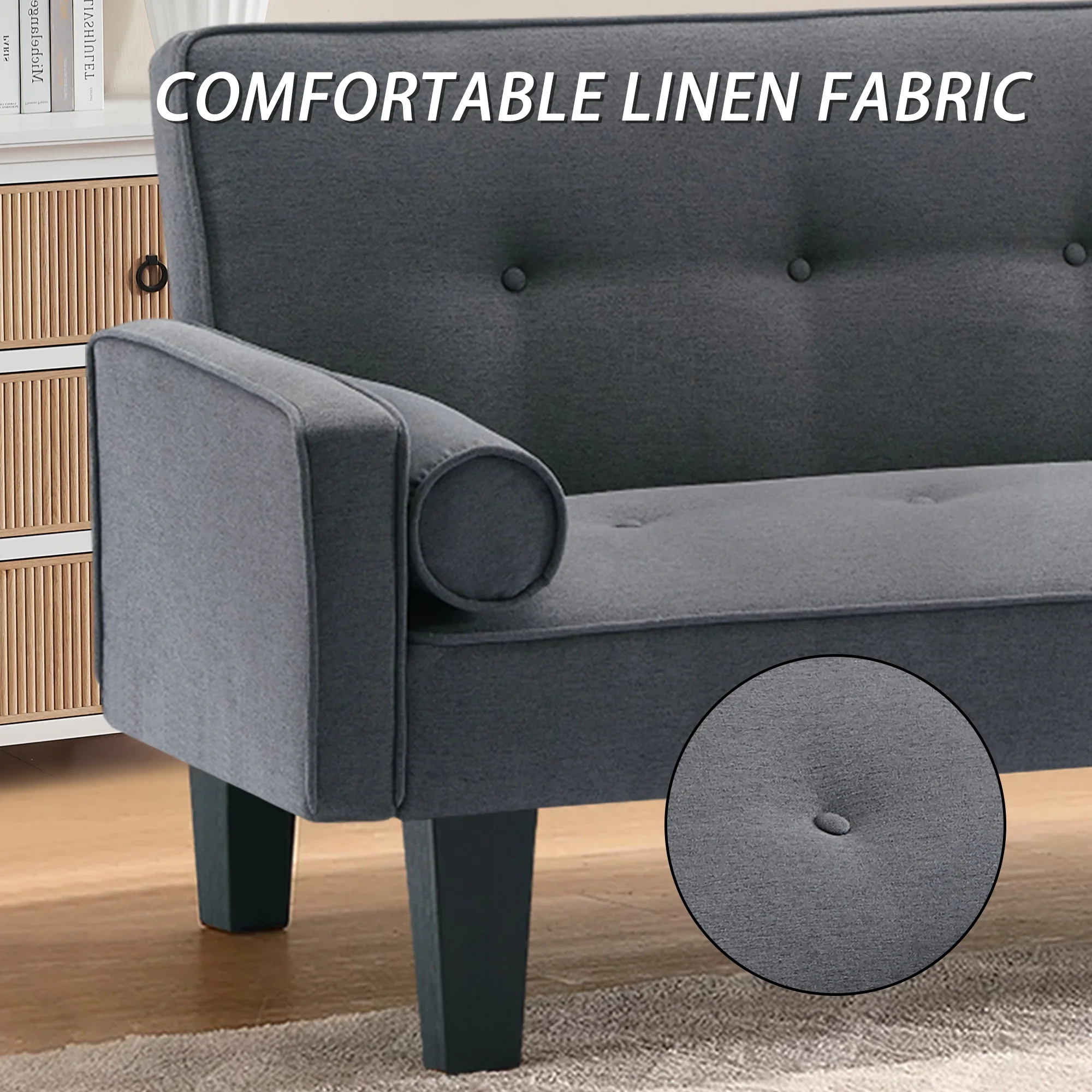 72" Convertible Loveseat Sofa Bed Sleeper Daybed,Modern Upholstered Folding Recliner,Small Futon Sofa for Living Room Apartment Office,Gray 02(Gray 02) - Image 6