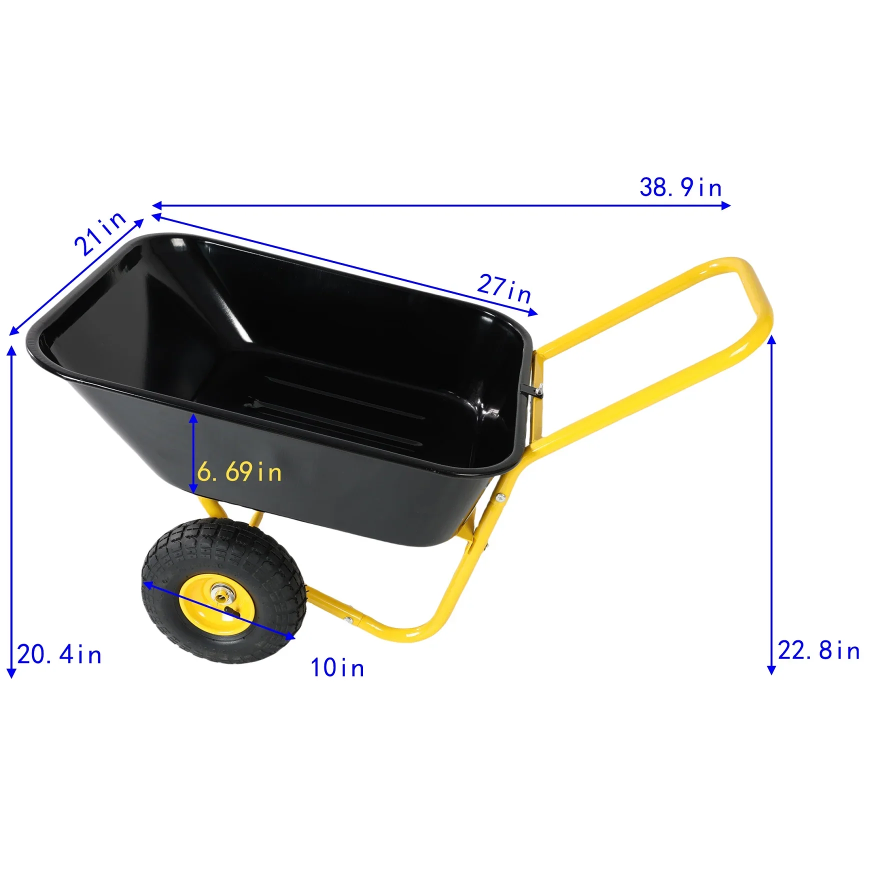 Dual Wheel Wheelbarrow, Heavy Duty Garden Cart, Utility Cart with 2 10-inch Pneumatic Wheels, for Outdoor Lawn Yard Farm Ranch, Yellow+Black