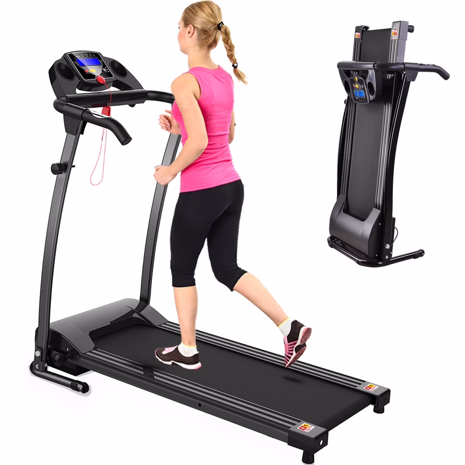 Foldable Electric Treadmill for Home, 2.5HP Quiet Brushless Folding Treadmill, 7.5 MPH, LCD Display, Heart Rate Sensor (Black)(MODEL 2 Black) - Image 3