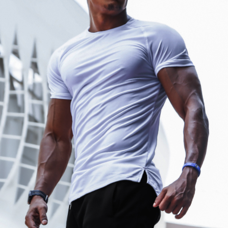 T-shirt décontracté pour homme, couleur unie, respirant, coupe slim, séchage rapide, manches courtes