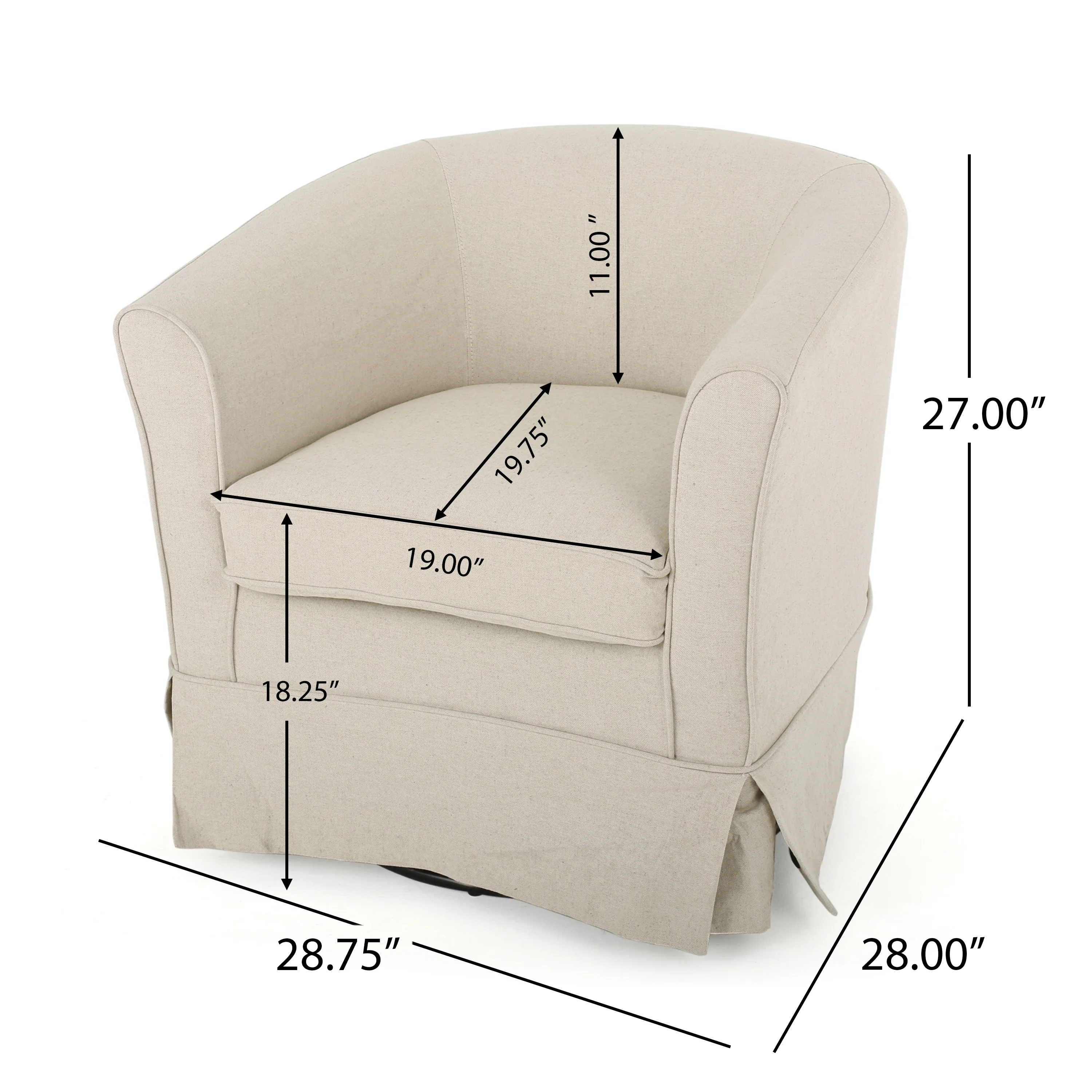 Tiffin Contemporary Upholstered Swivel Club Chair, Natural Fabric and Black(Fabric/Iron/Natural/Black) - Image 10
