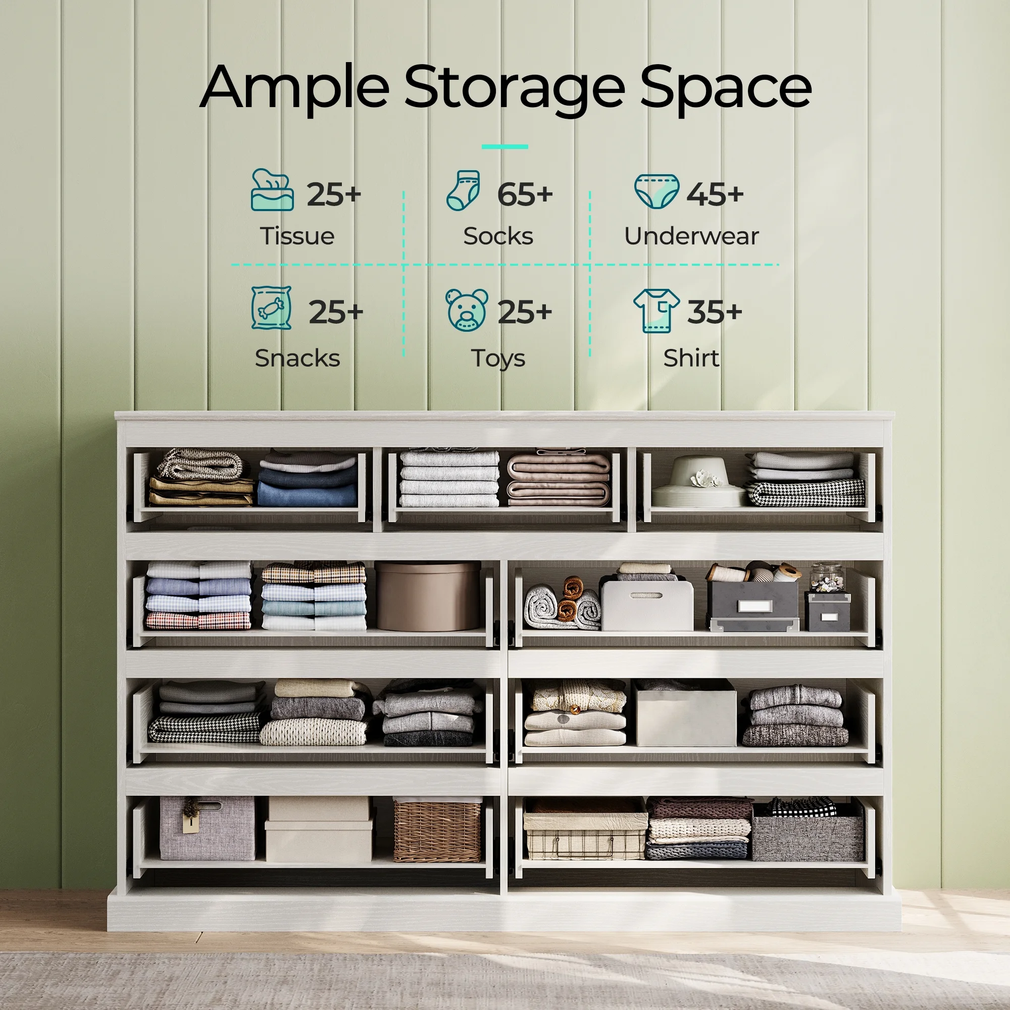 Modern Wood Dressers for Bedroom, Wide Chest of 9 Drawers, White(9 Drawers/White) - Image 7
