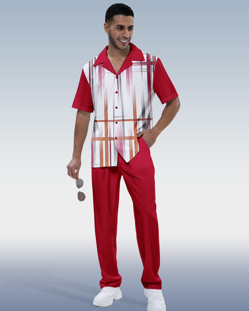 Costume deux pièces à rayures dégradées pour homme Suitmens, manches courtes, référence 001