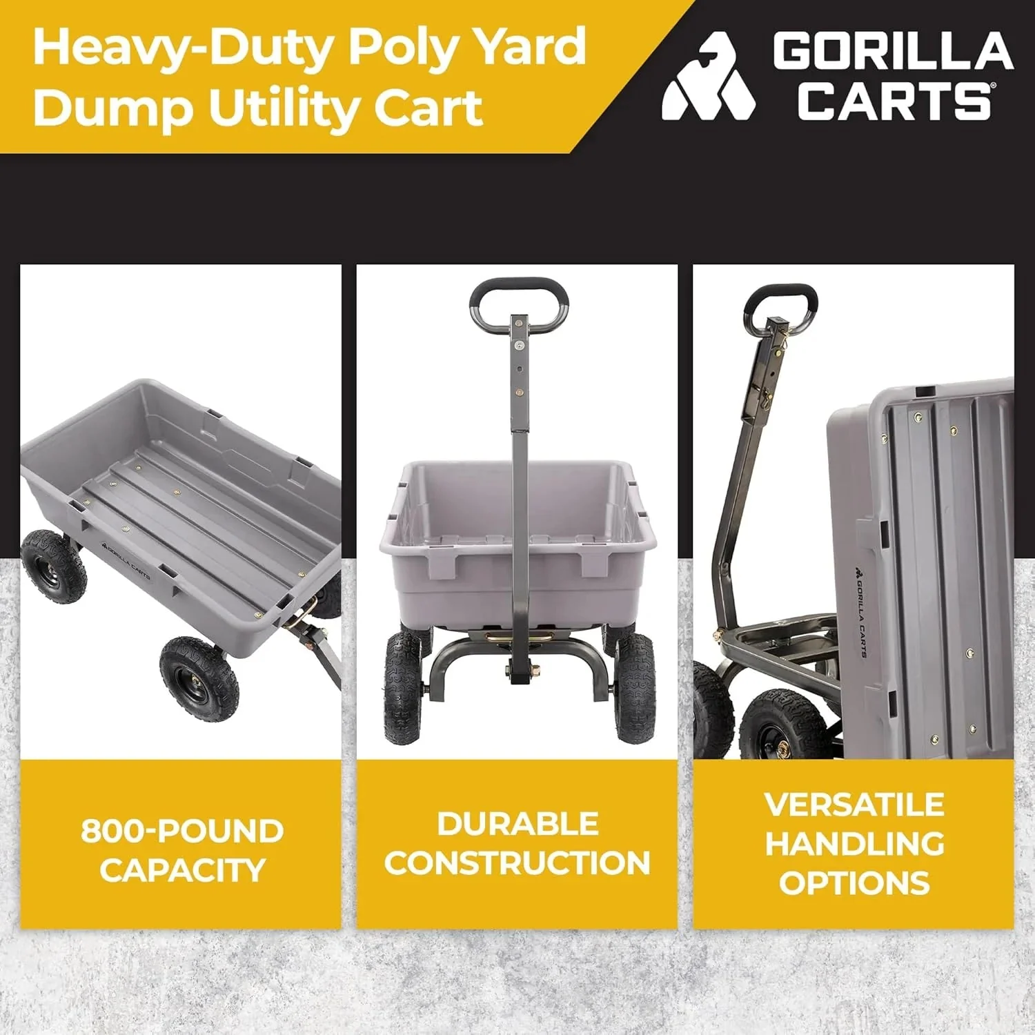 Heavy Duty Poly Utility Dump Wagon Garden Cart W/pneumatic Tires, 6 Cu ft - 1200 lb Capacity Outdoor Wheelbarrow for Yard, Landscaping &…
