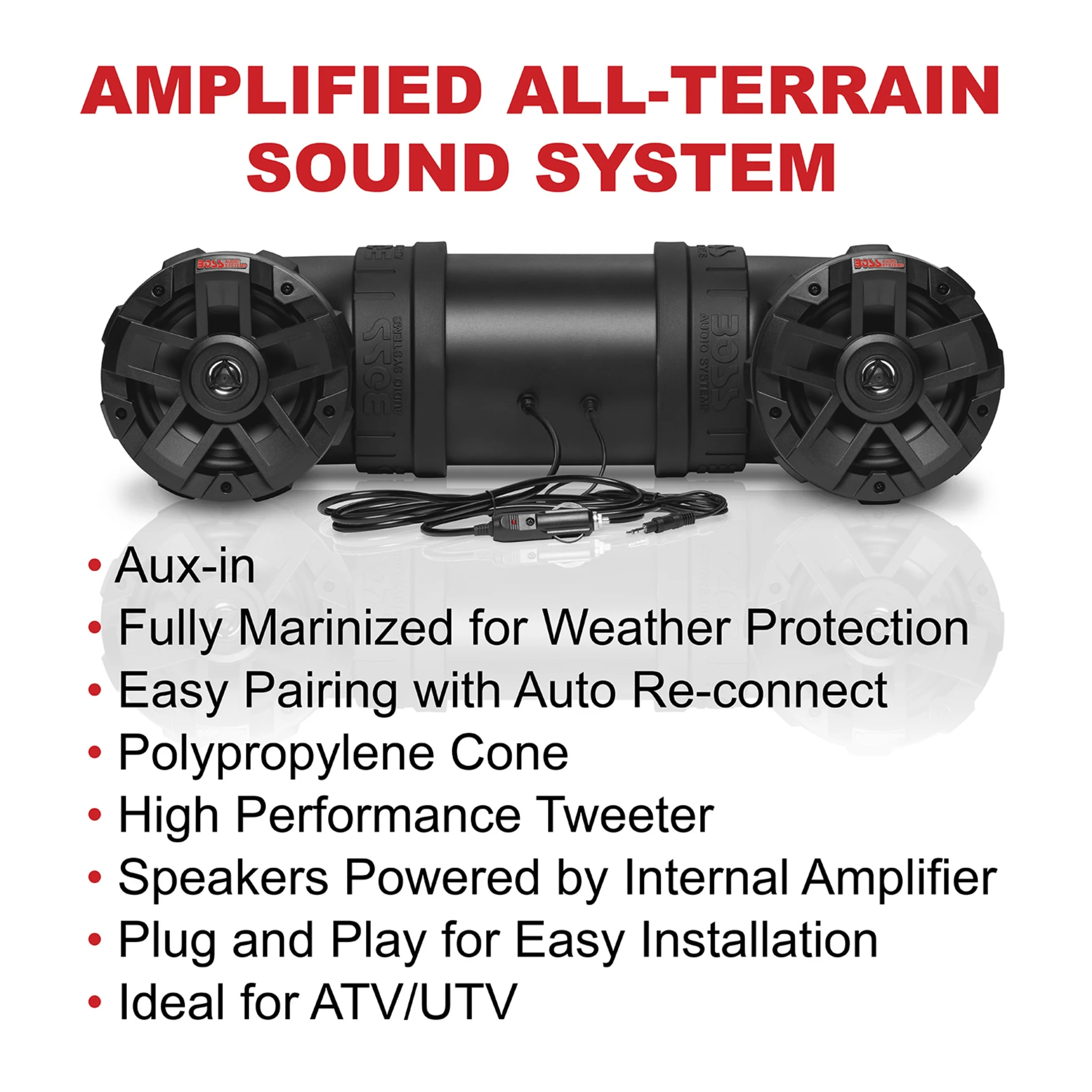 BOSS Audio Systems ATV6.5B ATV UTV Sound System - 6.5 in Speakers, 1 in Tweeters, Full Range, IPX5 Weatherproof, Bluetooth, Built - in Amplifier, Golf Cart Compatible
