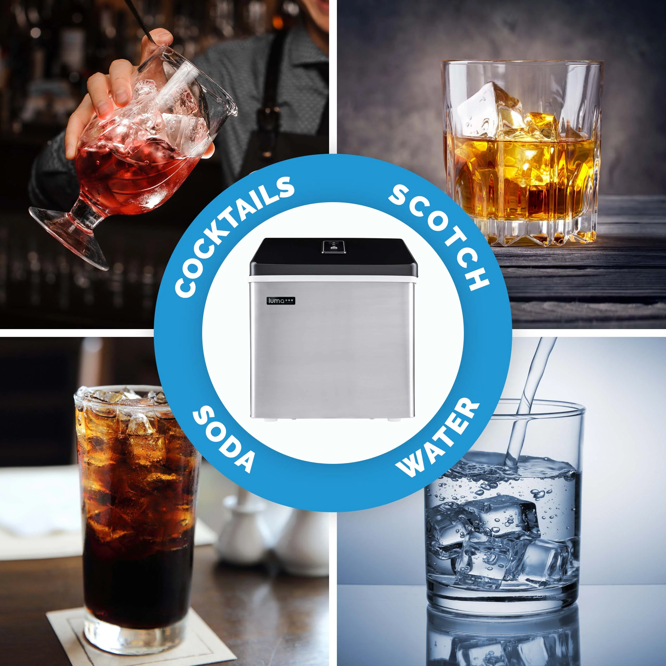 Luma Countertop Ice Maker. Clear Ice, 40 lbs/day - Stainless Steel