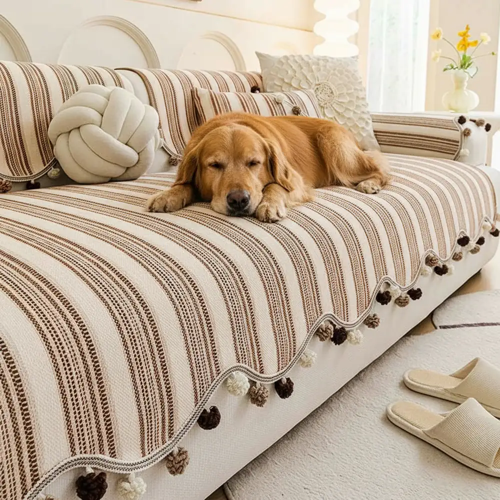 Irregular Contrast Color Chenille Skin-Friendly Non-Slip Sofa Protective Couch Cover