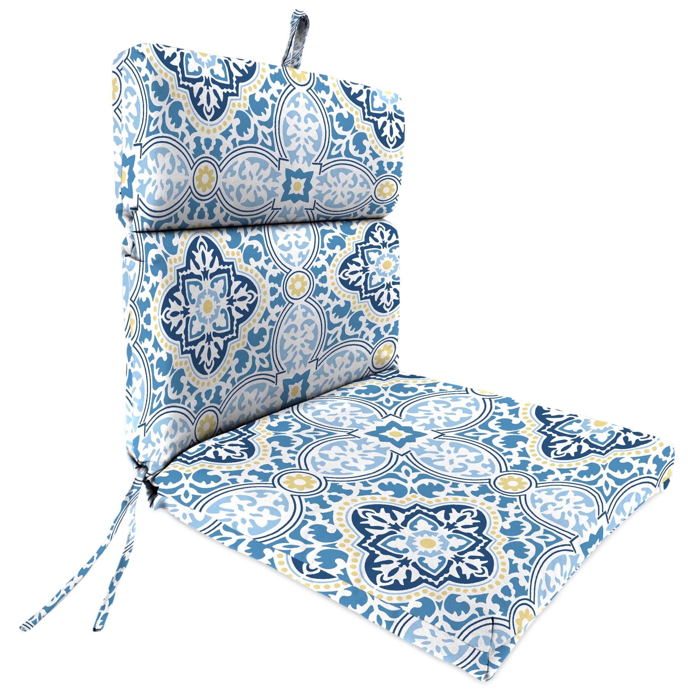 Jordan Manufacturing 9502PK1-5885D 22 x 44 in. Rave Linen Geometric Rectangular French Edge Outdoor Chair Cushion with Ties & Hanger Loop Blue