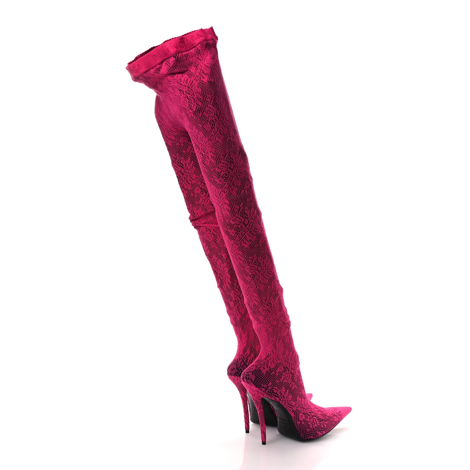 Lace Jersey Pantaleggings Pointed Toe Knife Thigh High Boots 39 Black Pink
