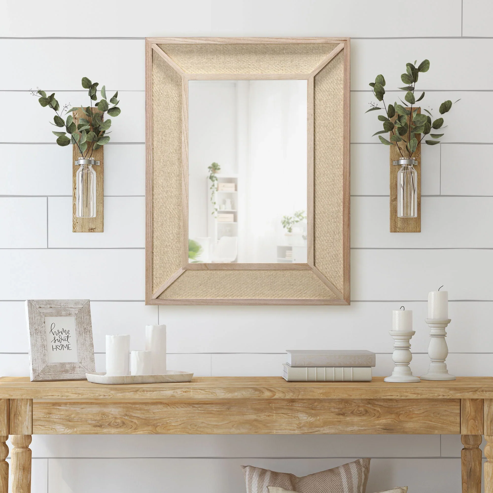 Better Homes & Gardens 18 x 24 Rectangle Woven Rattan Frame Wall Mirror in Natural Color