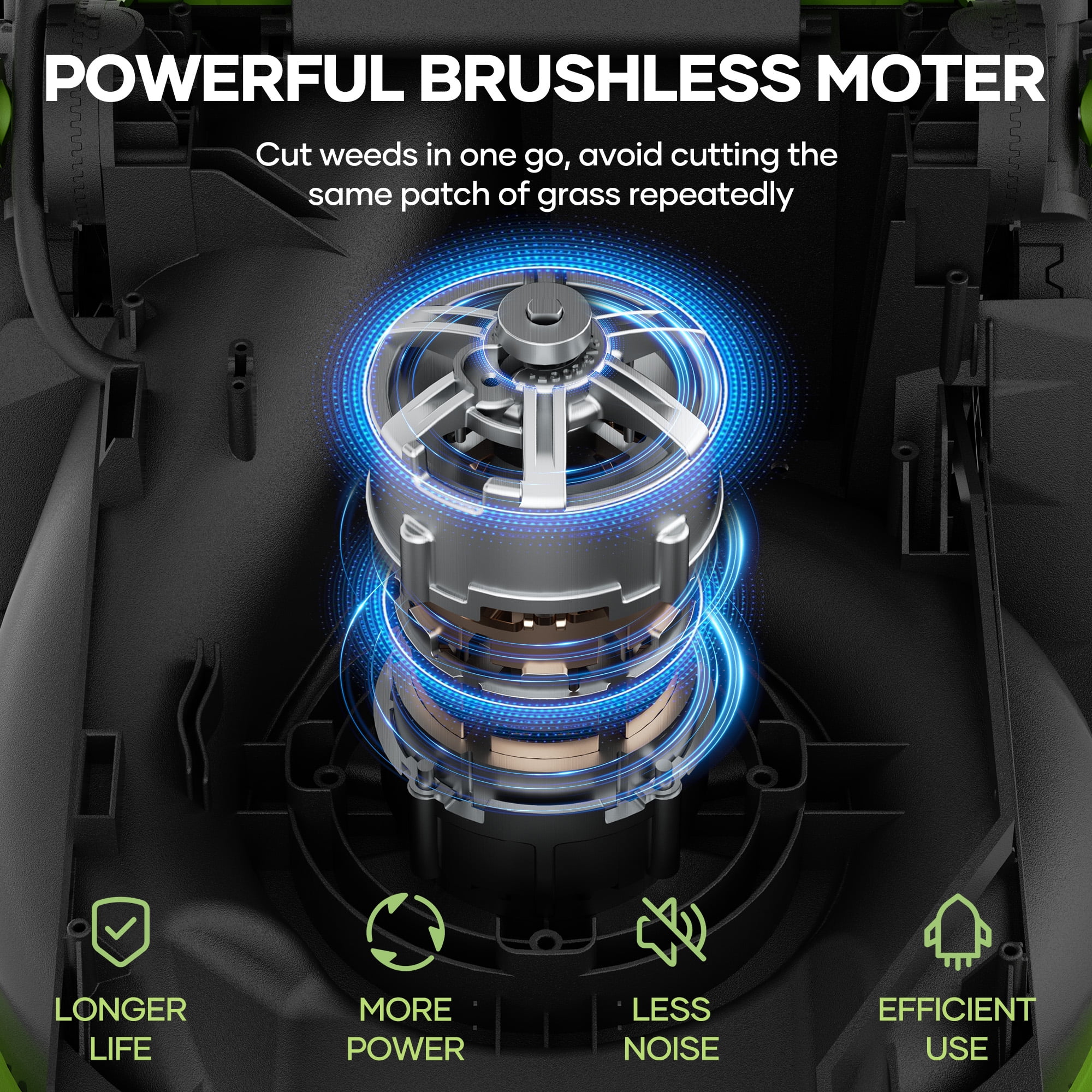 20V 13" Cordless Lawn Mower, Electric Lawn Mowers with Brushless Motor, 5 Heights Adjustment, 4.0Ah Battery Charger Included, for Garden, Yard and Farm, Green - Image 4