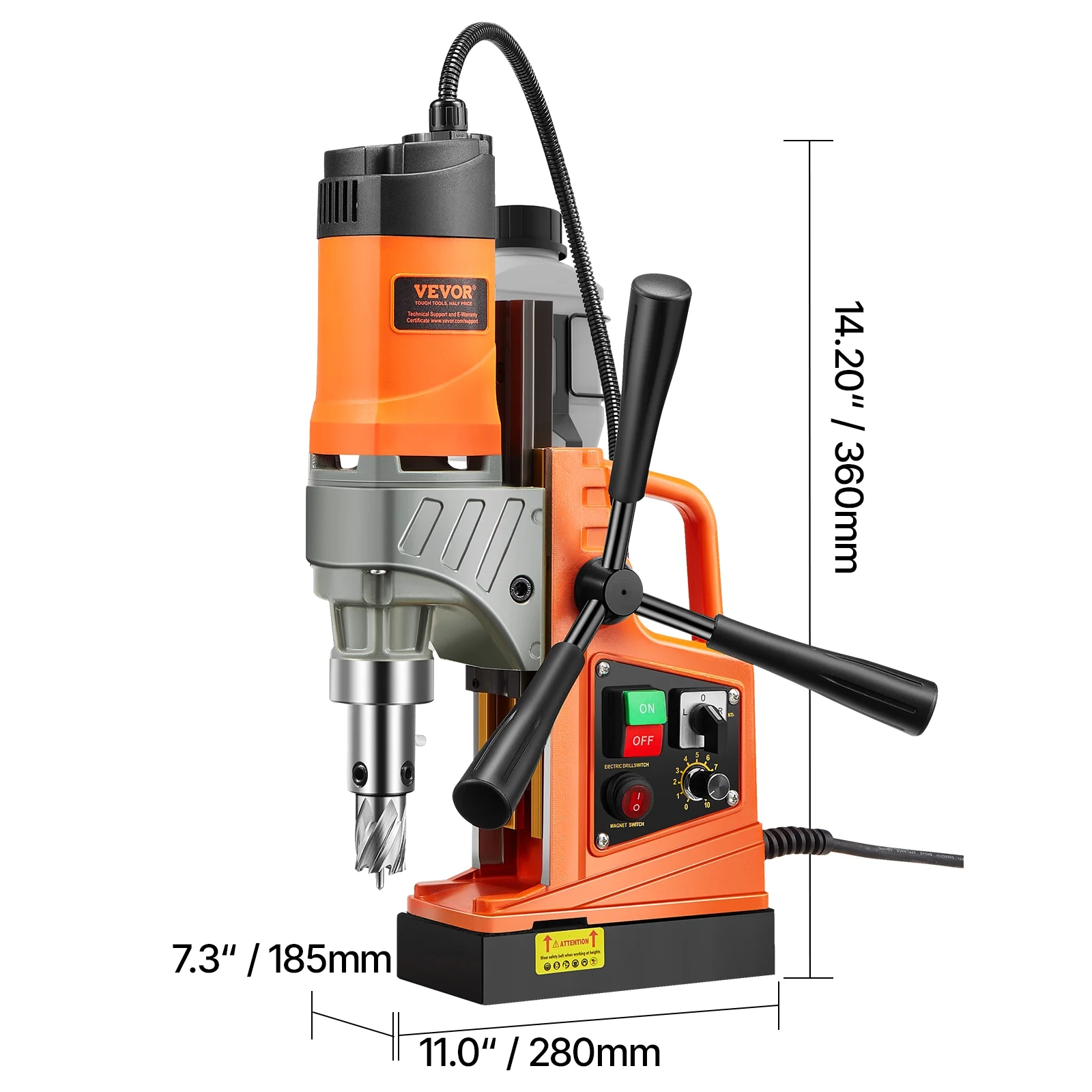 Magnetic Drill, 1450W Motor 2 in Boring Diameter, 2878 lbf Portable Electric Mag Drill Press, with 6 Coring Bits, Variable Speed, Drilling Machine for Metal Surface, Home Improvement Industry Image 8