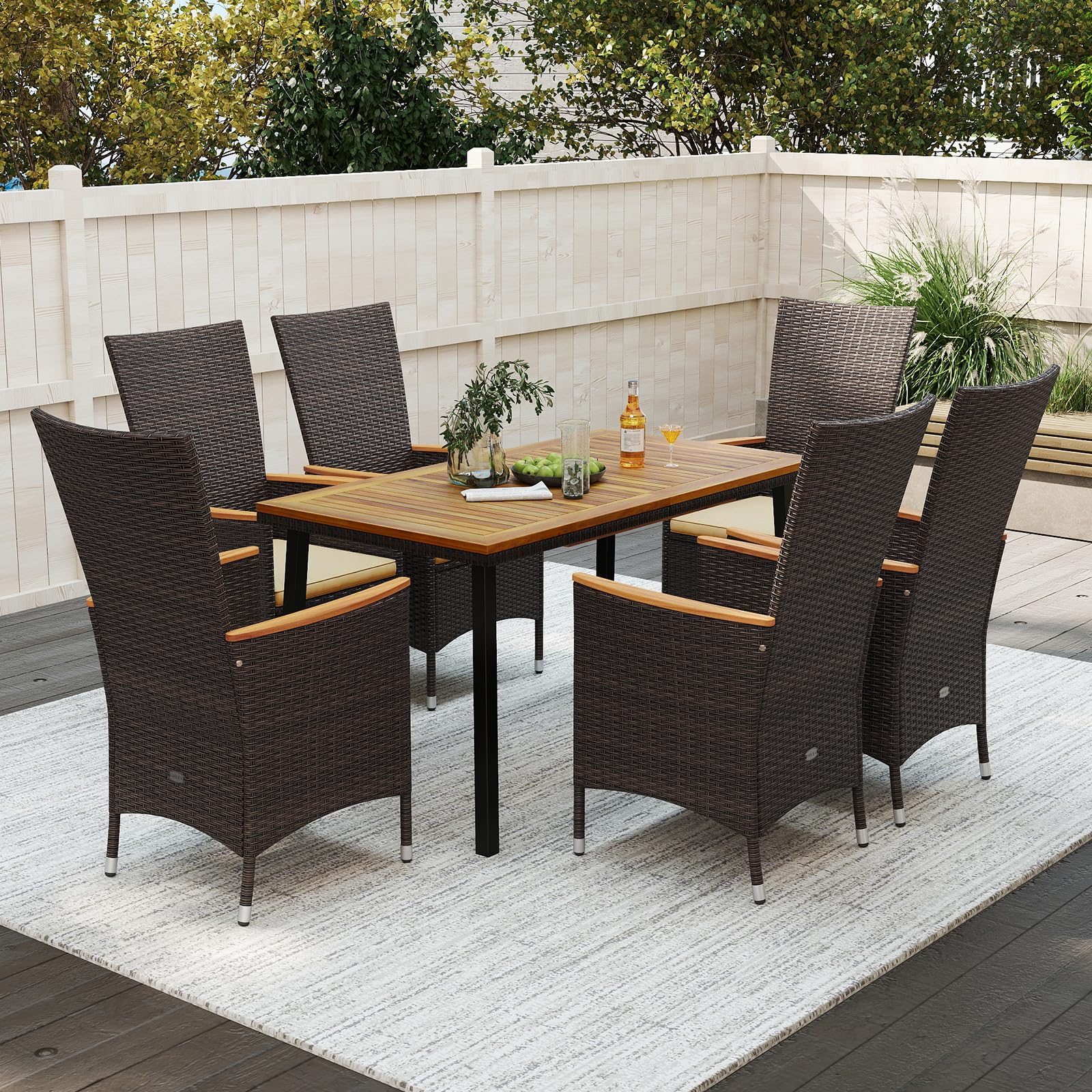Tangkula Outdoor Dining Set for 6 with Umbrella Hole