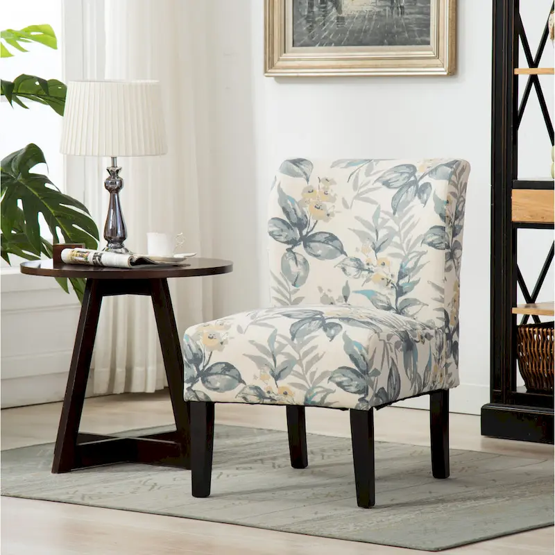 Blue Leaves 29.13 Upholstered Accent Chair featuring Wooden Legs