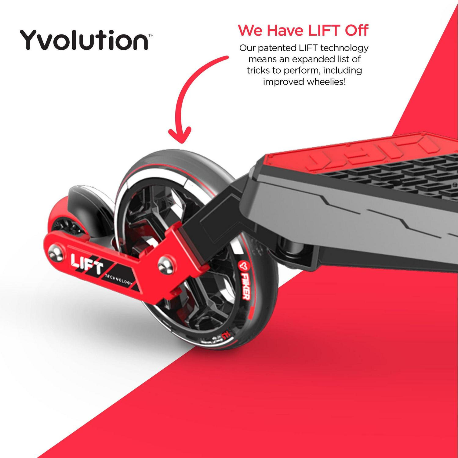 Yvolution Y Fliker Lift | The Original Swing Wiggle Carving Scooter for Kids Age 7+ (Red)