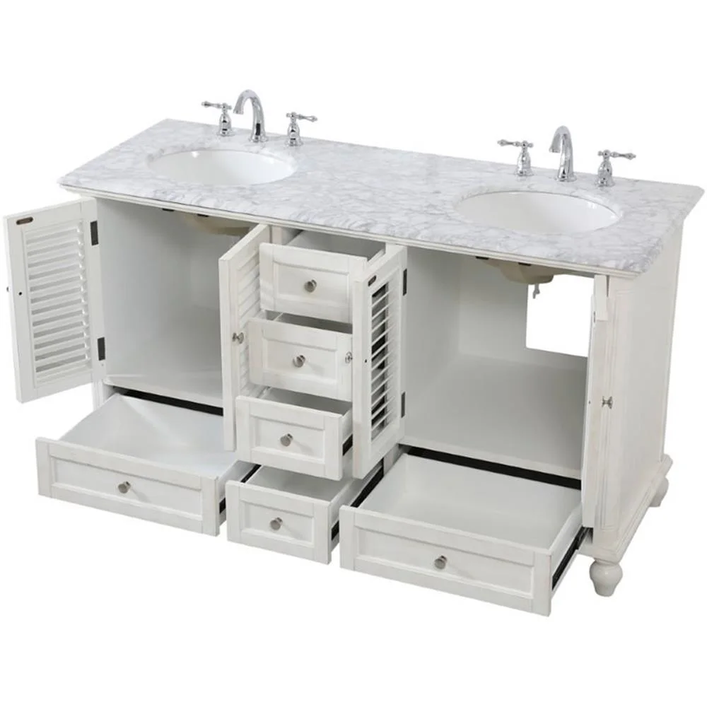 60 inch Double Bathroom Vanity in Antique White(Antique White) - Image 8