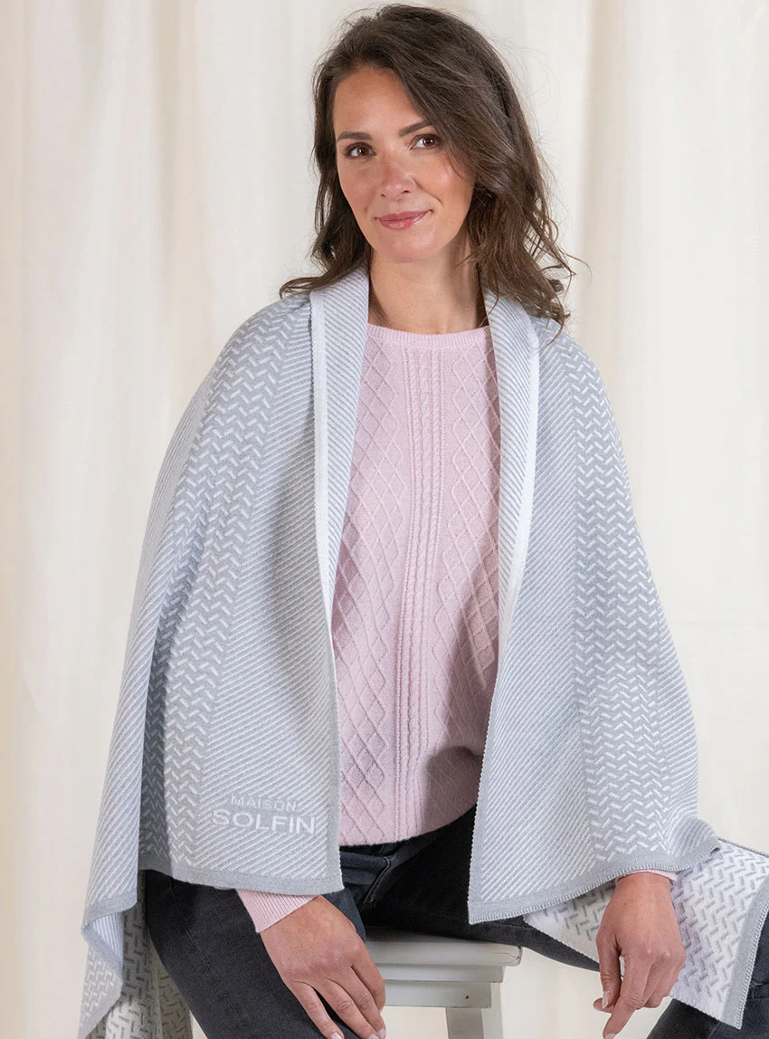 Plaid jacquard en laine mérinos gris